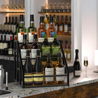 Coffee Syrup Rack Organizer, Spice Racks, Syrup Bottle Holder Stand for Coffee Bar, 3-Tier 12 Bottles Storage Shelves for Syrup, Wine, Dressing for Kitchen Countertop, Rustic Brown & Black