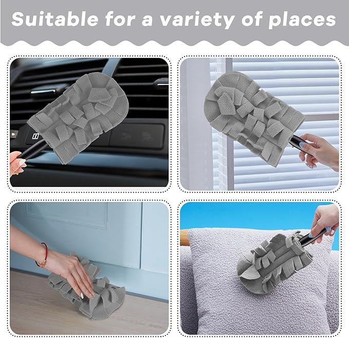 Zubebe 6 Pcs Duster Refill Reusable Fleece Duster Refills Feather Flat Dusters Multi Surface Washable Cleaning Pads Tools for Home, Blinds, Car, Pet, Furniture, Fans (Grey)