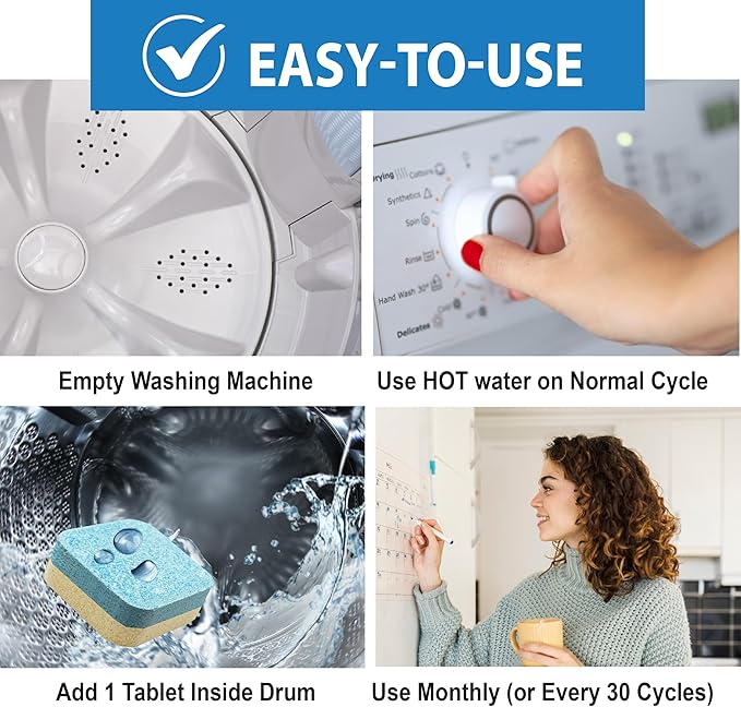 SANI 360° Washing Machine Cleaner, 12 Month Supply is Formulated with Enzyme, Deep Cleans and Deodorizes Front and Top Loading Washers