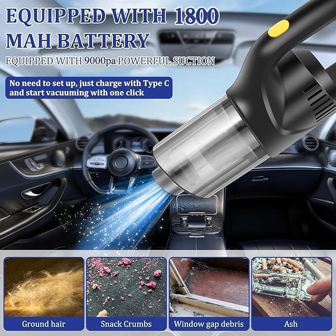 Car Vacuum Handheld Vacuum Cordless Hand Held Vacuum Cleaner Mini Portable Rechargeable Vacuum for Home, Office, Pet