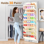 UVIAHOMI 20-30 Pairs Over the Door Shoe Organizer, Clear Pockets Hanging Shoe Storage for Closet, 10-Tier Door Shoes Rack, Handing Shoes Holder Fit All the Family's Sneakers, Boots, Heels, Beige
