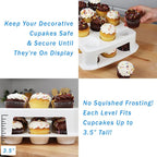 Extra Tall Cupcake Carrier 24 Count, 24 Cupcake Holder with Lid -Spacious 3.5” Tall Tiers Accommodate 24 Tall Frosted Cupcakes, Won't Smush! Cupcakes Containers Muffin Storage Container/Muffin Holder