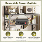 Huuger 4-Tier Bakers Rack with Reversible Power Outlet, 39.4 Inch Microwave Stand, Kitchen Bar, with Top Shelf, 6 S Hooks, White