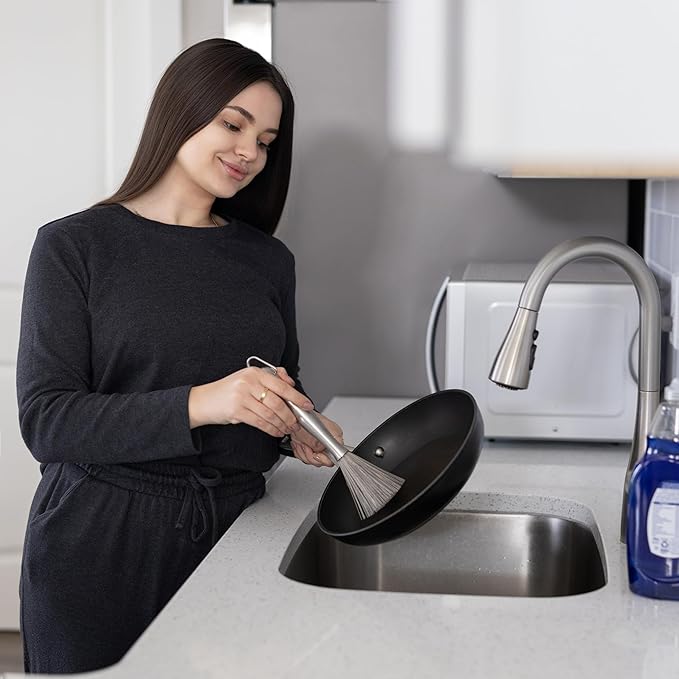 Fox Run Kitchen Brush, Stainless Steel Cleaning Brush for Tumblers, Glasses, Dishes, and Pans, 10.25"