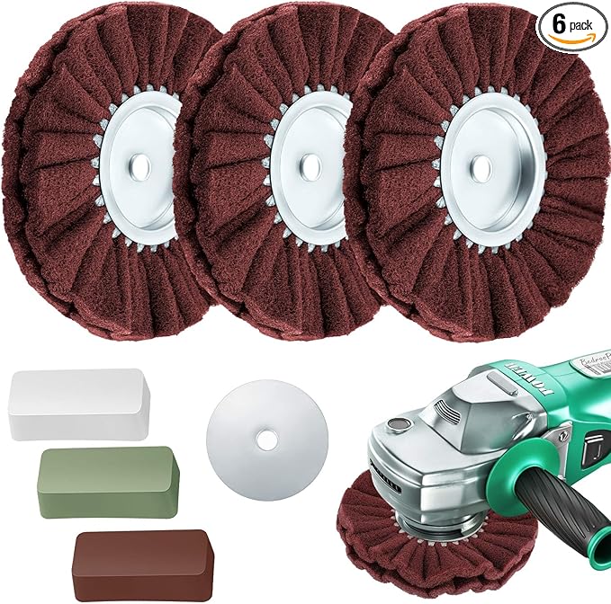 Tallew 7 Pcs 8" Airway Buffing Wheel Kit in Diameter 5/8" in Arbor Hole, Aluminum Metal Polishing Wheel and Polishing Compound for Angle Grinder Mirror Finish (Brown)