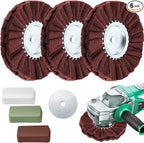Tallew 7 Pcs 8" Airway Buffing Wheel Kit in Diameter 5/8" in Arbor Hole, Aluminum Metal Polishing Wheel and Polishing Compound for Angle Grinder Mirror Finish (Brown)