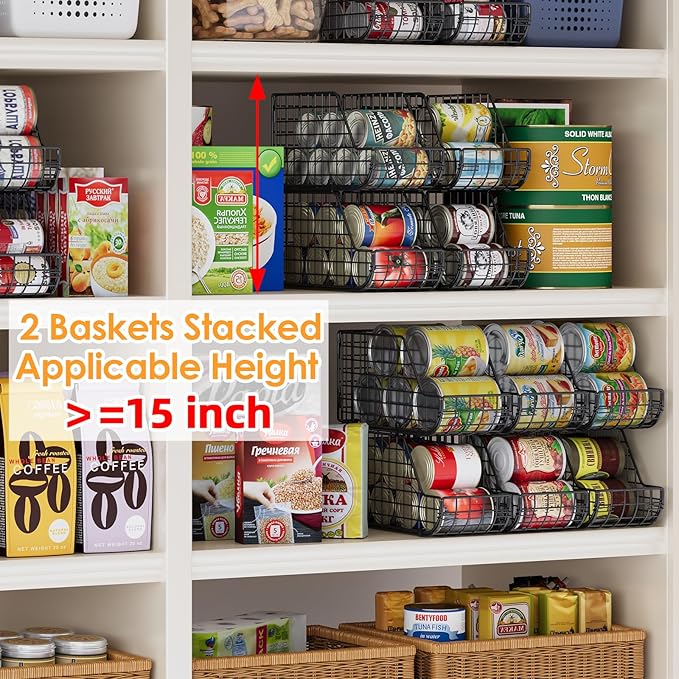 X-cosrack 6Pack Stackable Can Rack Organizer for Kitchen Pantry，Max Can Storage Holder,Durable Can Dispenser & Canned Goods Organizer for Various Ounces of Canned Food Soda Drinks, 2 Pack 3-Tier