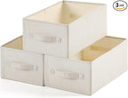 Linen Folding Storage Bins, 3 Pack Large Storage Baskets, Washable, Clothing Storage Bins with Handle, Closet Organizer for Storage Sweater,Sheets (Beige, 16"x9½"x6¾")