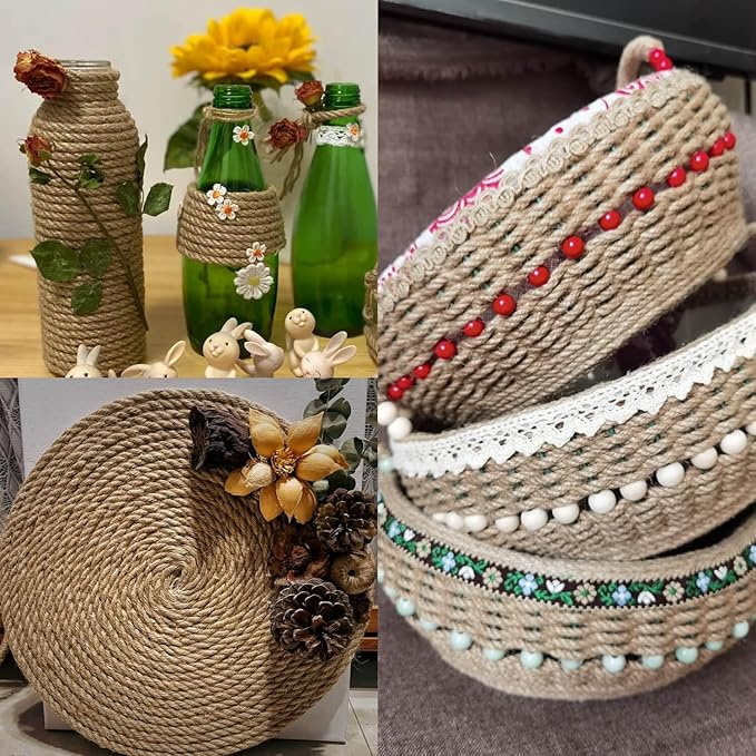 2-Pack Natural Jute Twine Rope, 6mm x 656ft Heavy Duty & Eco-Friendly - for Crafts, Gardening, Cat Scratching Post, Bundling & Hanging, 328Feet/Roll