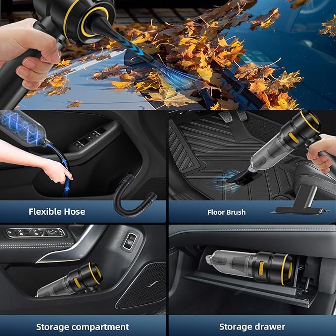 Car Vacuum Cleaner High Power - 22000PA Portable Cars Vacuum 4 in 1 Compressed Air Duster & Air Blower & Pump Hand Held Vacuum Cordless with Brushless Motor for Car Home Office Black
