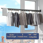 Clothes Drying Rack, Laundry Drying Rack Wall Mount for Bathroom, Retractable and Foldable Clothes Rack for Indoor, Space Saver for Laundry Room, Balcony, Closet, Bedroom(3-Fold), Black