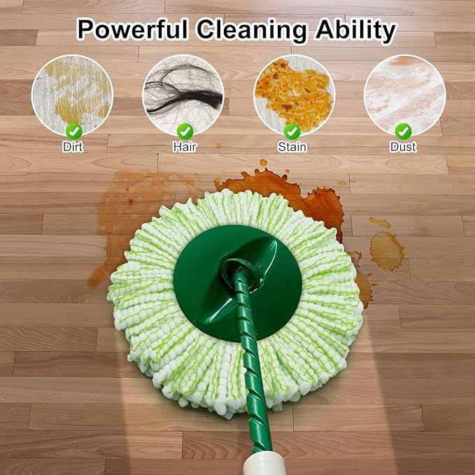 Tornado Spin Mop Head Compatible with Libman 𝐓𝐨𝐫𝐧𝐚𝐝𝐨 Spin Mop System, Machine Washable & Reusable for Libman Mop Head Replacement Refill for Libman Tornado Mop Head (4 Pack Green & White)