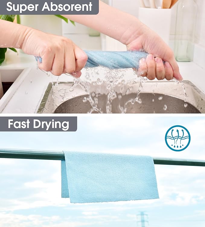 KitchLife Microfiber Cleaning Cloth Roll, 100 Pack - Tear-Away Microfiber Paper Towels, Lint-Free, Reusable, Washable for Kitchen, Car, Dishes, and Sensitive Surfaces (Blue)