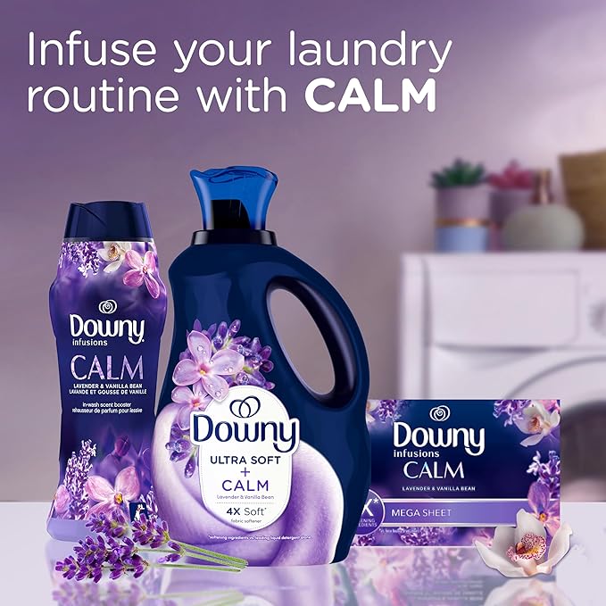 Downy Ultra Soft Fabric Softener Liquid, Calm, Lavender and Vanilla Bean, 26 fl oz, 39 Loads