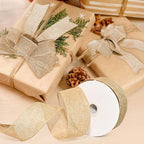 Wired Edge Decorative Ribbon DIY Craft Ribbon for Holiday Garlands Gift Wrapping and Home Decor (Natural Khaki Color, 1.5 inches)