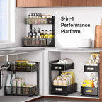 Under Sink Organizer, 2-Tier Metal Under Sink Organizers and Storage, Slide Out Pull Out Cabinet Organizer for Kitchen, Bathroom, Pantry, Laundry, Study, Black