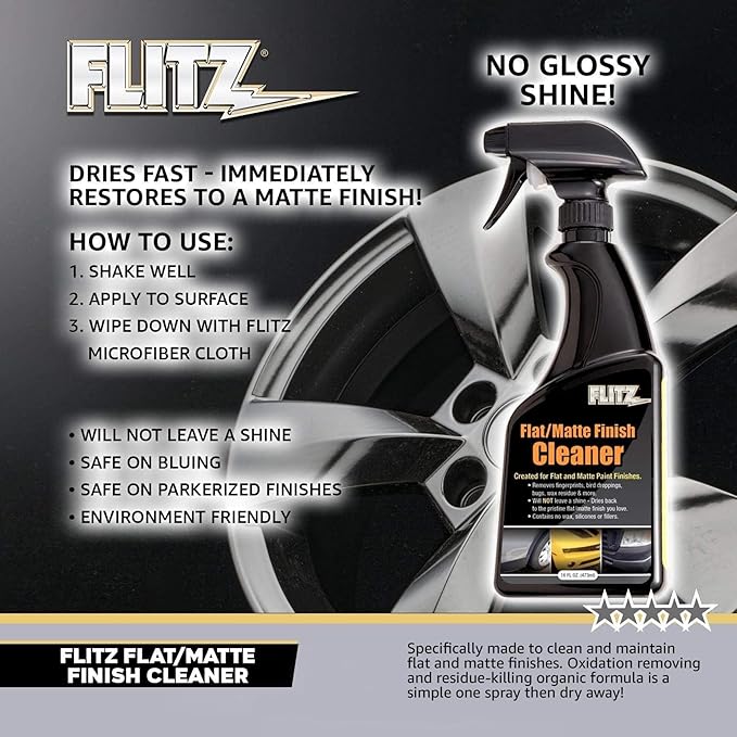 Flitz Flat Matte Finish Cleaner - 8oz Bottle of USA-Made Vinyl Wrap Spray to Easily Remove Grease, Wax, Dust, & More - Quick Drying Matte Paint Cleaner - Ideal for Cars, Motorcycles (1 Pack)