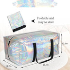 JCBZAMZ 4 Pack Heavy Duty Moving Bags Extra Large Waterproof Foldable Clothing Storage Totes Bags with Zipper,Reinforced Handles,Packing Moving Boxes for Dorm & Seasonal Storage,Iridescent