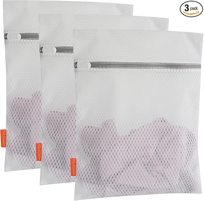 Polecasa 3Pcs Premium 125g Diamond Mesh Laundry Bags, 3 Medium 12 x 16 Inches Durable Laundry Wash Bags with Sturdy Zipper for Delicates