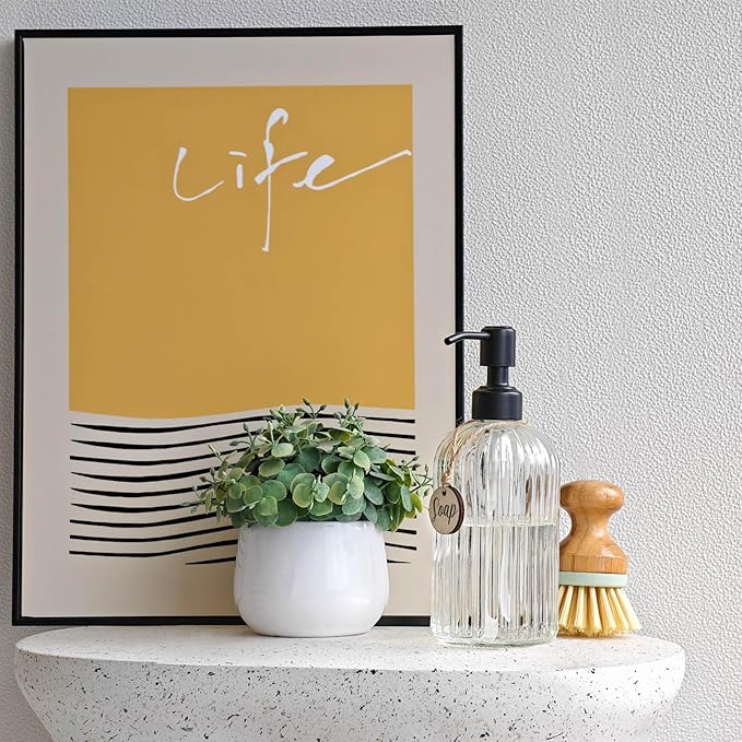 JASAI 2PACK 18Oz Simple Glass Soap Dispensers with Black Pump, Refillable Kitchen soap Dispenser with Vertical Stripe, Bathroom Soap Dispenser for Bathroom Hand soap, Dish Soap, Lotion.