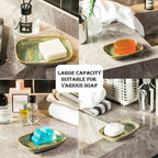 Soap Dish Soap Holder Shower, Ceramic Soap Dishes for Bar Soap Sponge, Shower Soap Dish Soap Saver Tray for Bathroom Kitchen Sink, Easy to Clean, Green