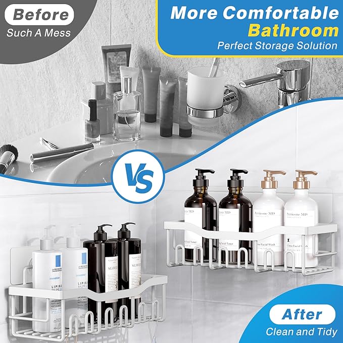 5-Pack Rustproof Stainless Steel Shower Caddy – No Drill Adhesive Bathroom Organizer with Large Capacity, Spacious Shower Shelves for Inside Shower, Kitchen & Home Decor Storage-XL Size