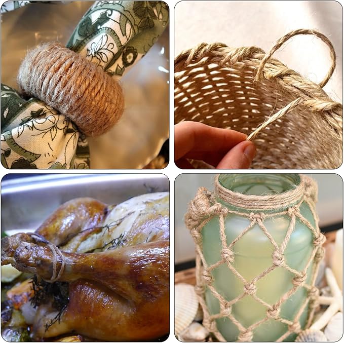 Natural Jute Rope 4mm x109 Yard 3 Strand, ZUEXT Handmade Jute Twine String,Burlap Hemp Rope for Artworks Gardening Bundling Camping DIY Crafting Knitting Plant Hanger Gift Wrapping Decor(100m)