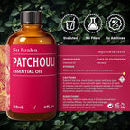 SU JUABA Patchouli Essential Oil 4 Fl Oz, 100% Pure Natural Aromatherapy Oil for Diffuser, Skin Care, Perfume & Soap Making - 118ML