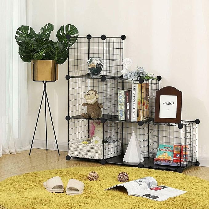 TUMUCUTE Wire Cube Storage Organizer, Metal Storage Shelves Bookshelf, Stackable Modular Closet Organizer for Bedroom Living Room, Office,Storage Shelves（6-Cube，Black）
