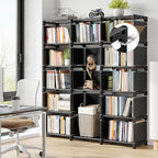 REIBII Book Shelf, 13 Cube Storage Organizer, DIY Tall Bookcase for Bedroom, Office, Living Room, 12" D x 47.24" W x 59.05" H, Black