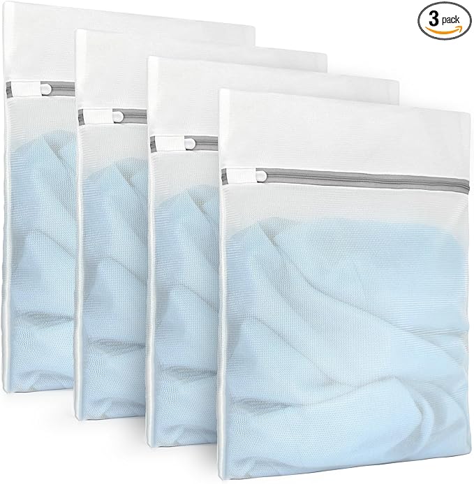 Muchfun 3Pcs Durable Fine Mesh Laundry Bags for Delicates 12 x 16 Inches (3, Medium)