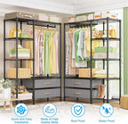 Ulif F3 Heavy Duty Clothes Rack（With Fabric Drawers）Freestanding Clothing Racks for Hanging Clothes，Adjustable Closet Organizer System，Portable Garment Rack 40" W x 15" D x 72" H，Max Load 700LBS，Black