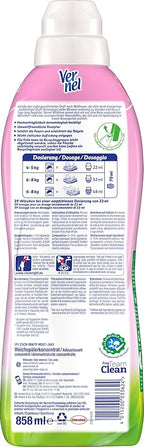 VERNEL Wildrose Fabric Softener, 4 x 39 WL (156 Washes), Washing Fragrance for 24 Hours and 7 Days Long-lasting Freshness with Unique Fragrance Technology, Recyclable Bottle