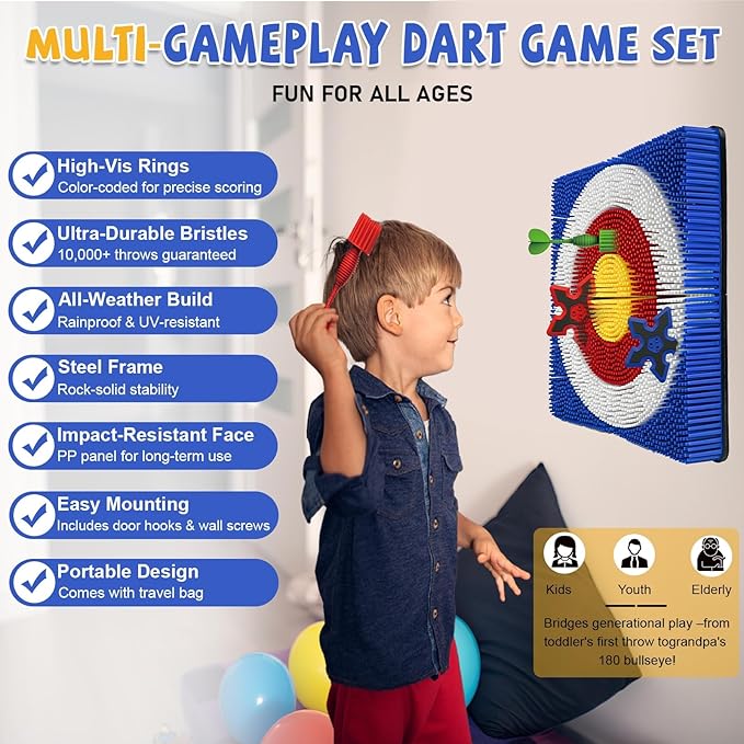 Axe Throwing Game for Backyard - Steel Frame Ax Throw Kit for Kids & Adults - Bristle Target with 6 Throwing Axes Set & Travel Bag - Outdoor/Indoor for Kids & Families Yard Carnival Games