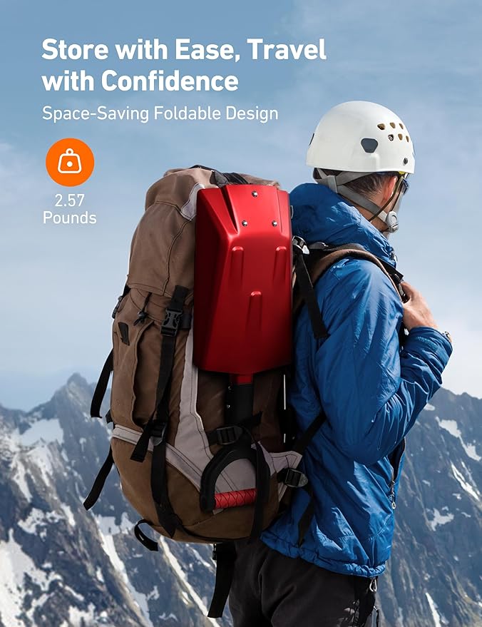 AstroAI 38.4" Folding Snow Shovel for Car, Extendable Snow Shovel with Thickened Aluminum Handle and Reinforced Iron Hinge, Portable and Multifunctional for Driveway, Cars, Camping and Mud, Red