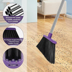 Heavy Duty Angle Broom, 55-Inch Long Handle Extra Wide 12.6 Inch Head, Stainless Steel Tube & PP Bristles for Pet Hair and Dust, Floor Safe - Purple