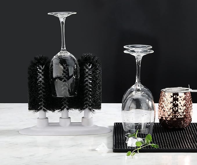 New Star Foodservice 54484 Triple Brush Bar Glass Washer - 3 Brushes - Suction Base, Non-Battery