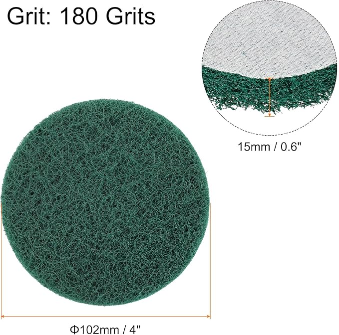 HARFINGTON 12pcs Scrubber Scouring Pads 180 Grits 4 Inch Drill Power Brush Hoop and Loop Surface Conditioning Disc Drill Scuffing Disc Scrub Pads for Home Kitchen Cleaning, Green