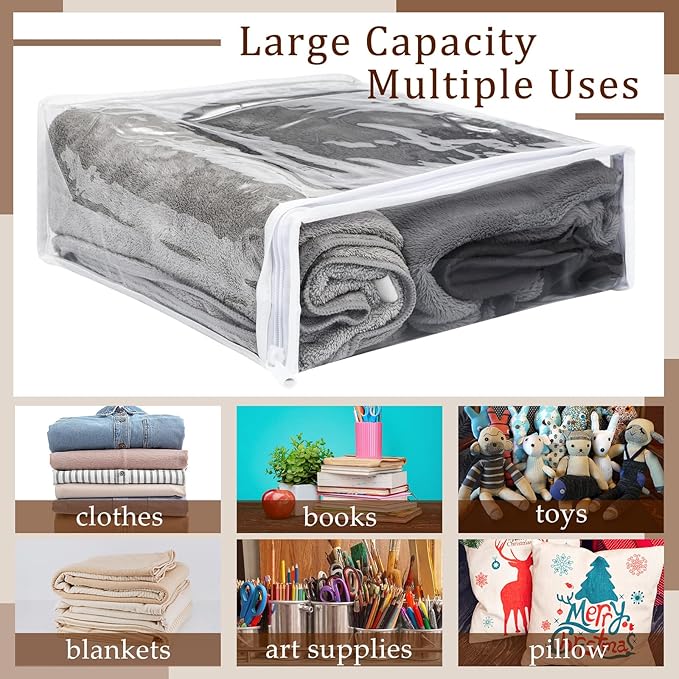 Kingdder 16 Pcs Clear Zippered Storage Bags Plastic Sweater Bags with Zipper 12 x 12 x 4 Inch Vinyl Sheet Organizer and Storage for Clothing Blankets Sheet Linen Bed Pillow Cube Organizer