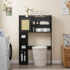 6Tier Over The Toilet Storage Cabinet, Freestanding Above Toilet Space Saver Rack w/Adjustable Shelves, Sliding Door, Multifunctional Over Toilet Organizer for Bathroom (Black)