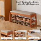 Wood Shoe Bench with Flip-Top Storage, 2-Tier Entryway Shoe Bench, 39.37in Shoe Rack with Cushion for Living Room, Cherry Wood Color YD-WD062C