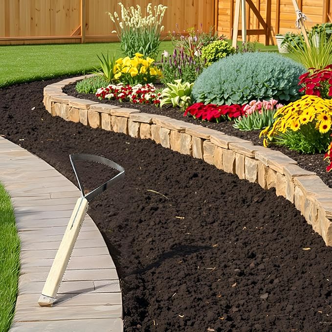 2-in-1 Weed Puller Tool,Garden Weed Scraper Tool, Weeding Rake, Metal Weeder & Soil Leveler with Ergonomic Wood Handle Weed Rake