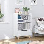 UTEX Kids Bookshelf, Children Bookcases with Storage and Drawer, Wood Kids Toy Storage Organizer for Playroom, Nursery School, White