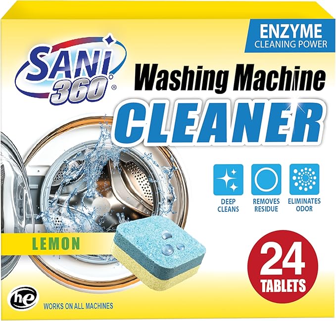 SANI 360° Washing Machine Cleaner, 24 Month Supply is Formulated with Enzyme, Deep Cleans and Deodorizes Front and Top Loading Washers