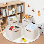 HNZIGE 13x13x13 Cube Storage Bins, Fabric Storage Cubes Baskets for Shelves, Set of 4, Cube Storage Baskets with Handles Foldable Storage Baskets for Organizing Clothes, Toys, Closet, Nursery(Cream)