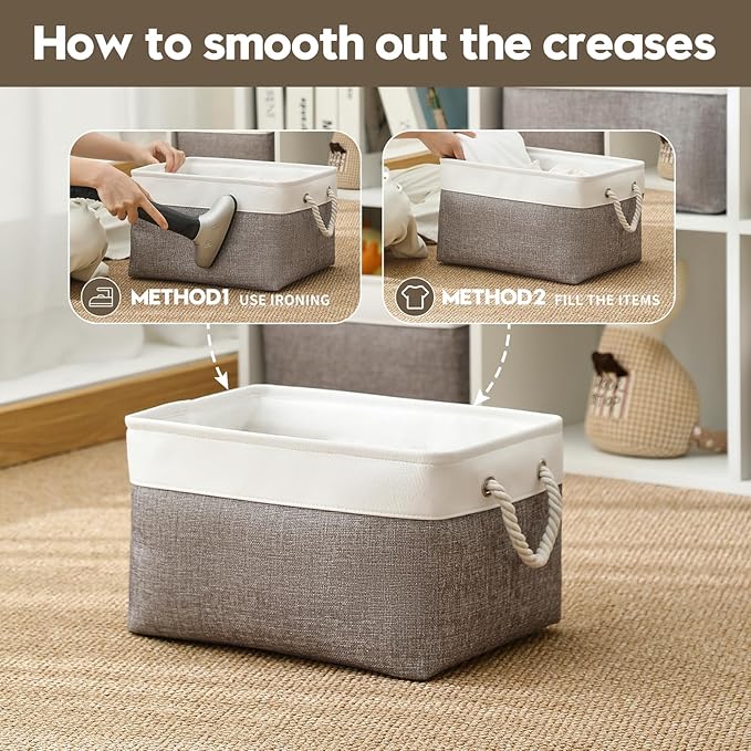 Storage Basket for Organizing - 15.7x11.8x8.2 inch Large 3 Pack Collapsible Storage Bins for Shelves, Fabric Storage Cubes for Gift Closet Linen Organization (White & Grey)