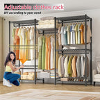 Raybee Clothes Rack with Cover,Clothing Racks for Hanging Clothes Heavy Duty,Portable Closet with Shelves,Adjustable,Loads 905 LBS,Black,75" W*17.8" D*77" H