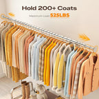 HOKEEPER Heavy Duty Clothes Rack Load 525 LBS, 75''W Adjustable Garment Rack, Rolling Clothing Rack for Hanging Clothes with Lockable Wheels, Portable Collapsible Closet Rack for Bedroom Laundry Room