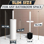 Stainless Steel Toilet Brush and Holder Set White - Long Handle Toilet Bowl Cleaner Brush and Holder - Removable Inner Liner, Shiny Design, Splash Protection & Dense Bristles for Bathroom Cleaning