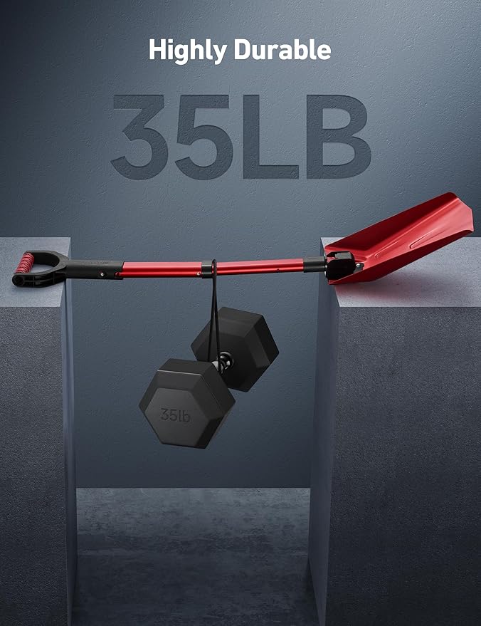 AstroAI 38.4" Folding Snow Shovel for Car, Extendable Snow Shovel with Thickened Aluminum Handle and Reinforced Iron Hinge, Portable and Multifunctional for Driveway, Cars, Camping and Mud, Red